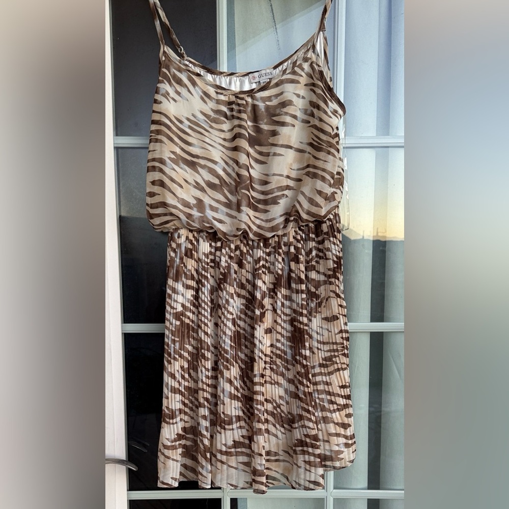 Guess Zebra Print Mini Dress in Brown and Cream